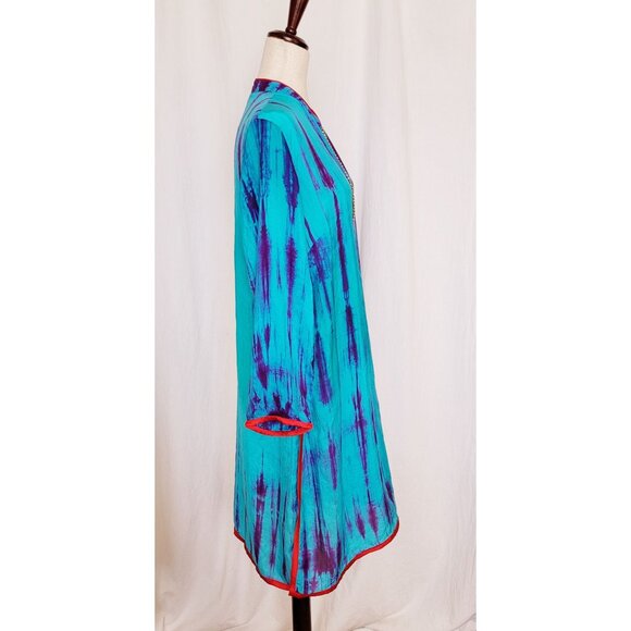 Soft Surroundings Tie-Dye Silk Tunic Size L Blue Purple Boho Beach Coverup - Picture 9 of 11